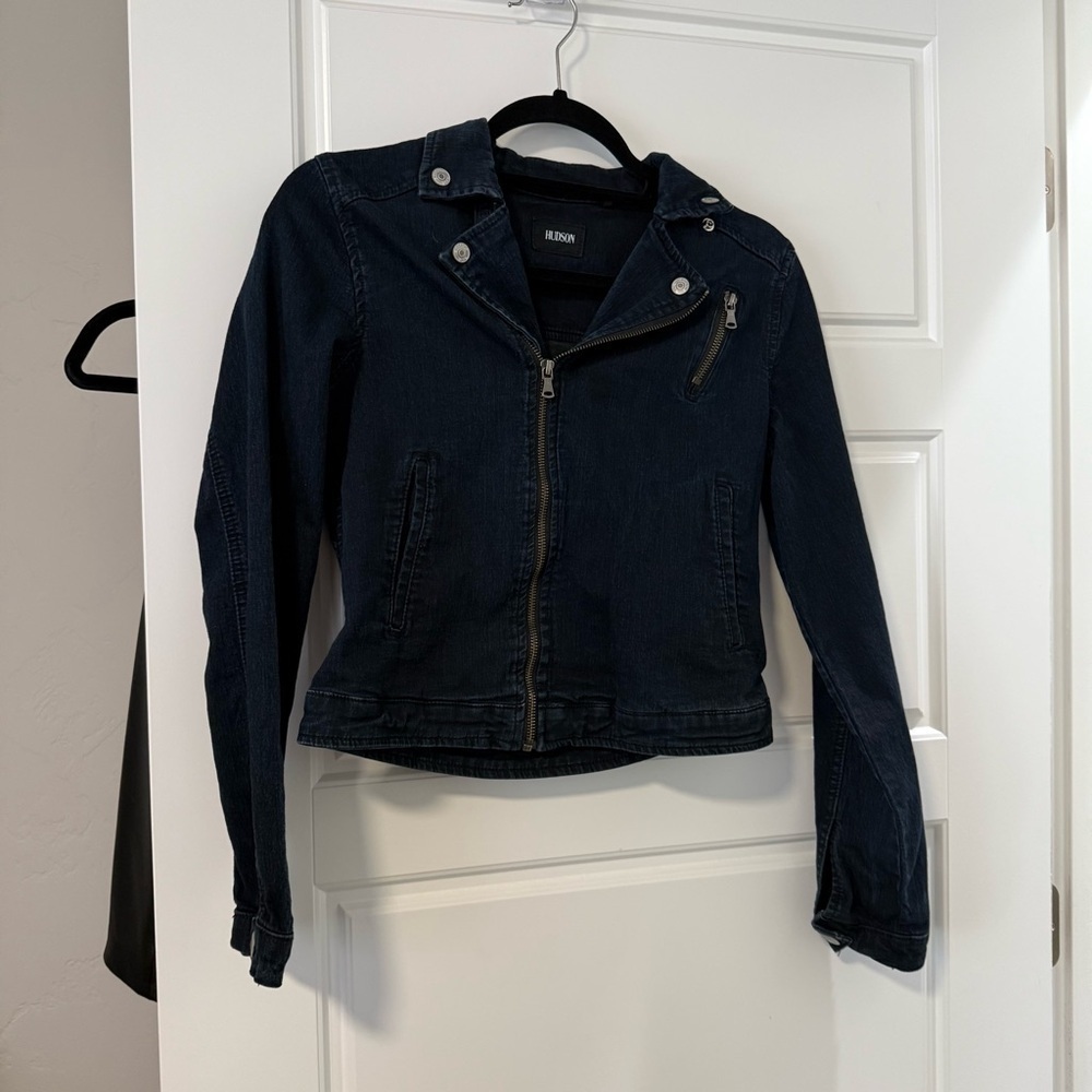 Hudson Dark Wash Denim Zip Up Moto Jacket